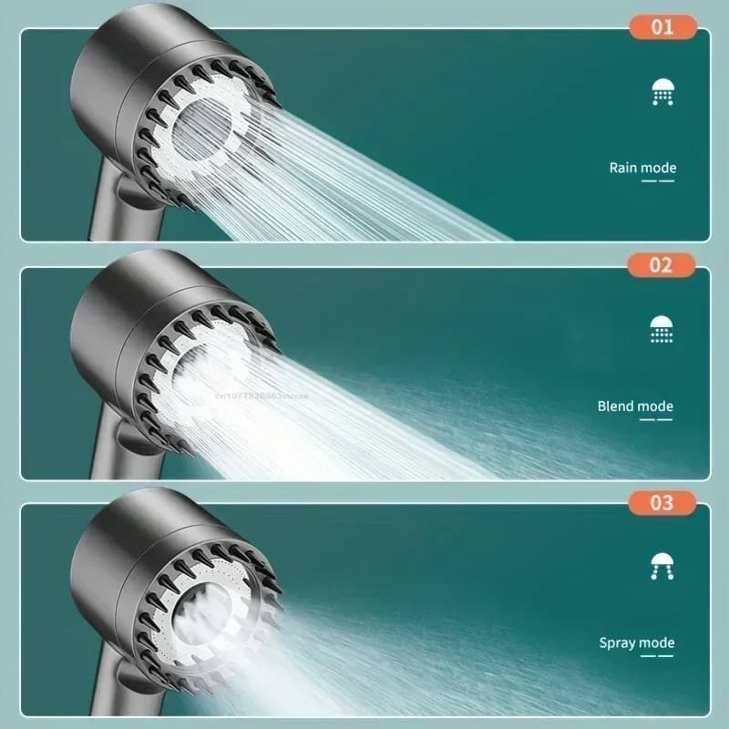 A Loften filtered shower head ready to screw onto a standard hose